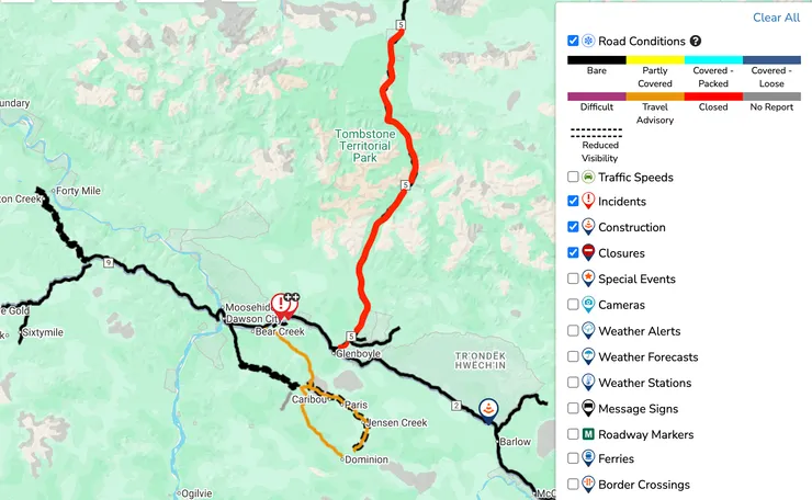 育空511路況查詢（有修圖，並非當下截圖）