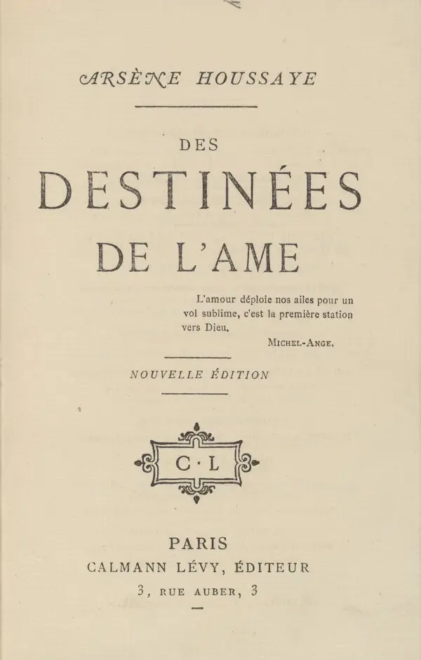 這本人皮書裝訂的書籍為《Des Destinées de l'âme》（靈魂的命運)，圖片來源：Harvard