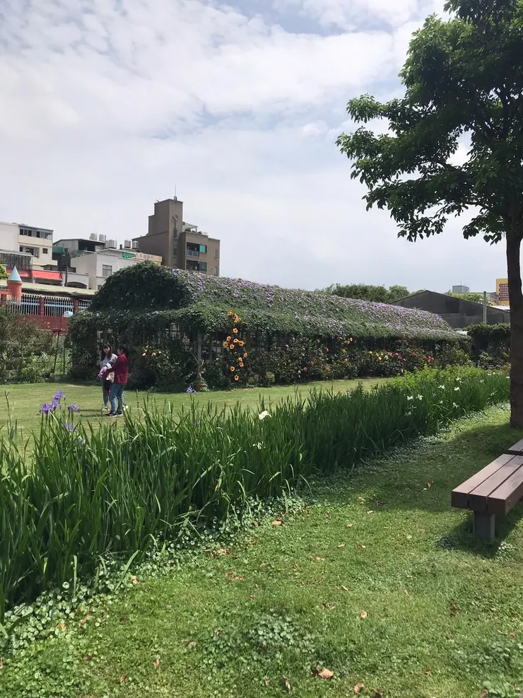 左邊那個被綠色植物覆蓋的屋頂就是朝顏屋了