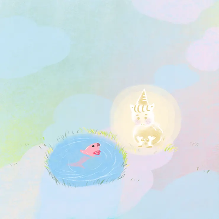 金金認真聆聽瓜瓜魚煩惱