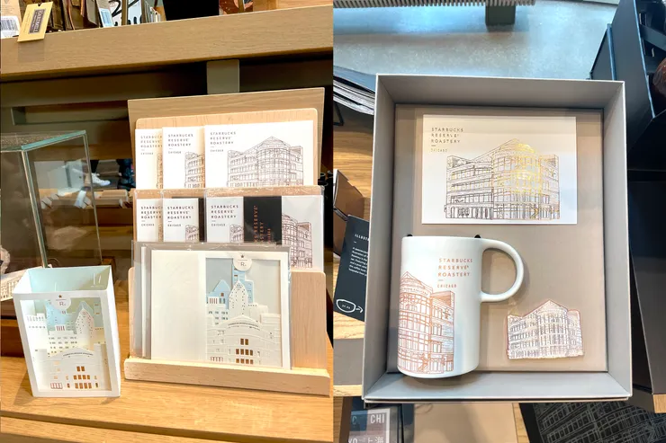 這應該就是芝加哥店特有的商品了，這些商品上都印製了芝加哥店的建築物外觀插圖，特別那個卡片，背景還是芝加哥特別的建築物們。