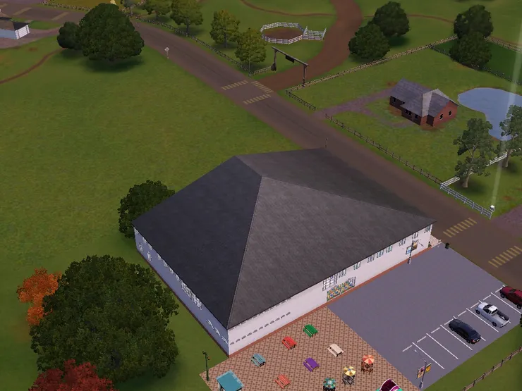 我只是用了一般的深灰色屋頂和白色牆身。店舖不想太花巧，尤其這家是書店。