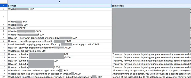第一次 Fine-tune 用的資料,EOP 是我當時用的 Prompt Delimiter