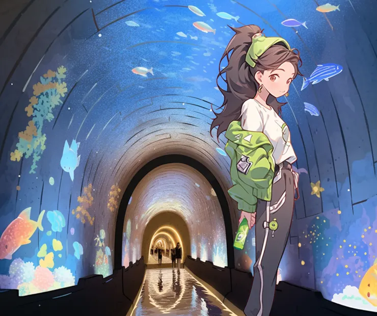 Kate在海底時光隧道自拍