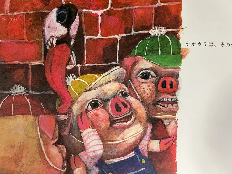 大野狼把嘴巴放進他推開的洞口，小豬們怕的要命，三隻小豬集思廣義拼命的想辦法！