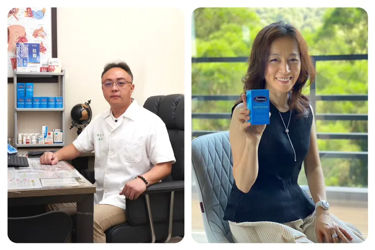 目前在土城服務的林泉洋醫師（左）表示：「Sanus 薩魯斯『低分子殼聚醣錠』，服用後直接參與人體的生理調節效果比殼聚醣更為顯著，降解後的小分子殼寡醣能通過人的腸道系統，維持人體面議系統、調整體質。」（圖/鷹傳媒提供）