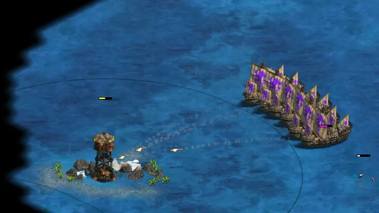 觀察這些塔的射程，有機會使用弩炮戰艦就能無傷摧毀，不需要使用火炮船。