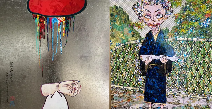 左:《慧可断臂》,2007年。右:《「古都」にて「⽚腕」》,2024年。