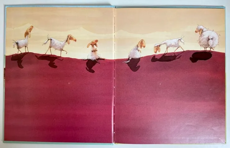 讀完後,回頭看前蝴蝶頁,覺得這一連串綿羊小雪畫得頗有意思,隨著身體變大,自我也逐漸膨脹。