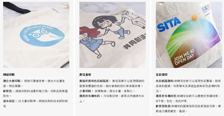 網版印刷,數位直噴,全彩燙印