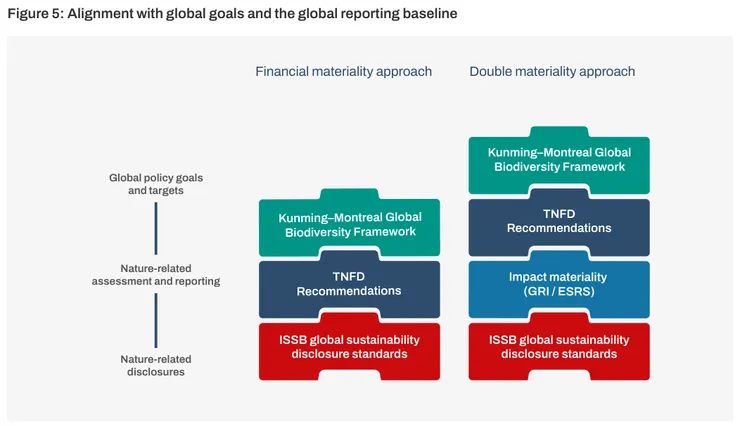 不論是在財務重大性,或是雙重重大性的情境下,TNFD 都扮演了重要角色。資料來源:TNFD