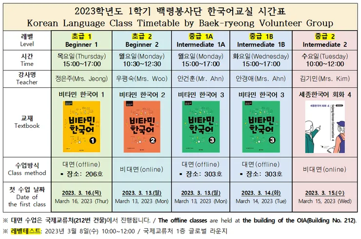 白翎志工團韓語課上課時間與用書介紹