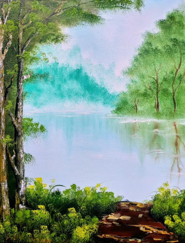 第二堂油畫課作品「山中湖水」