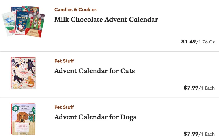 Advent Calendar(倒數月曆巧克力盒),倒數月曆也有出寵物版本。