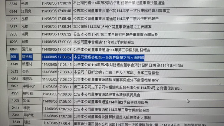 第一次開法說8/13