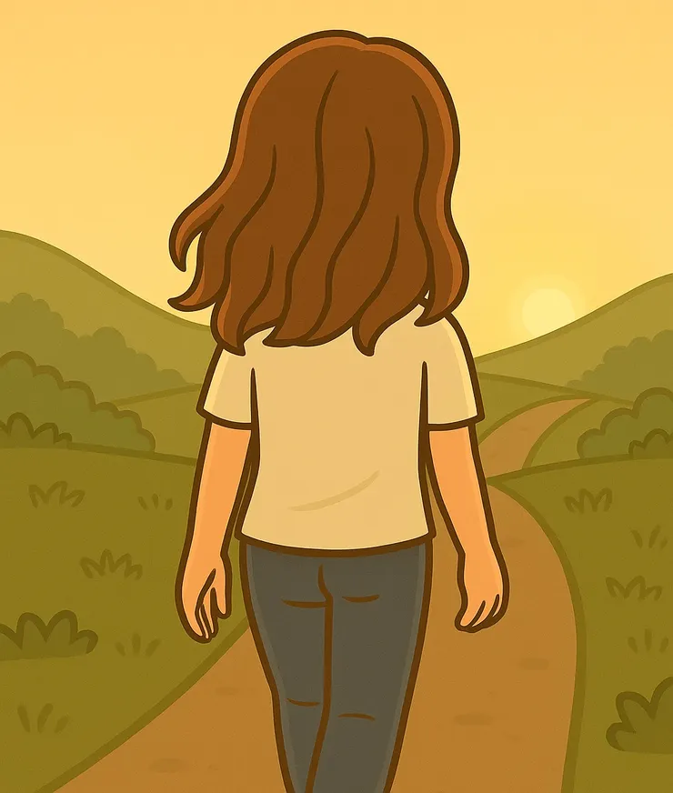 灰灰的天色漸漸亮了起來，我靜靜地走在小徑上。雖然前方還是未知，但我知道自己已經不一樣了。原來走向新的自己，不需要華麗的開始，只要一步一步往光的方向前進就好。