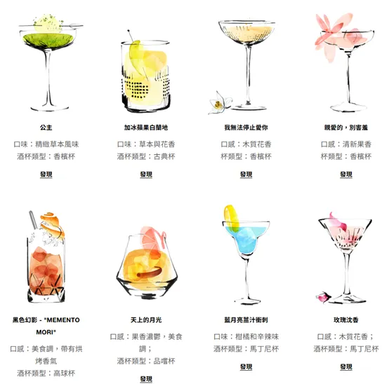 by kilian官網 : 雞尾酒配方與啟發香氣的頁面插畫很可愛