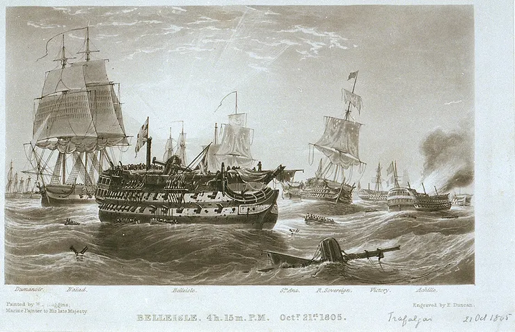 下午4點15分，法西艦隊已經潰敗，繪作上還標示著各艘軍艦的名稱。