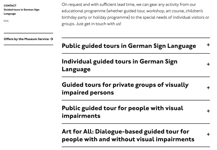 截圖自漢堡美術館官網無障礙導覽頁面。(Aug. 18, 2025)