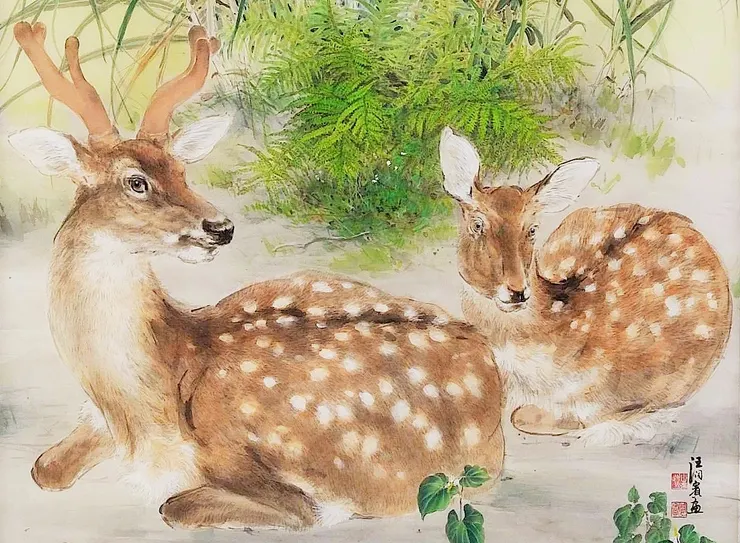 〈鹿苑長春〉局部-梅花鹿