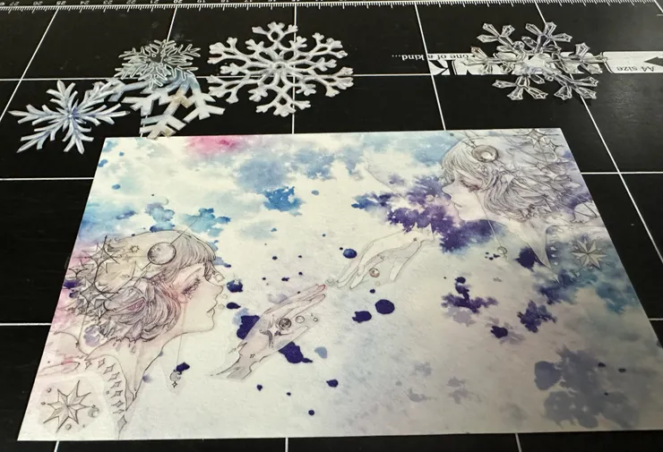 當初雪花片還沒加上去的樣子，其實背景滿簡單的，都是用雪花去撐