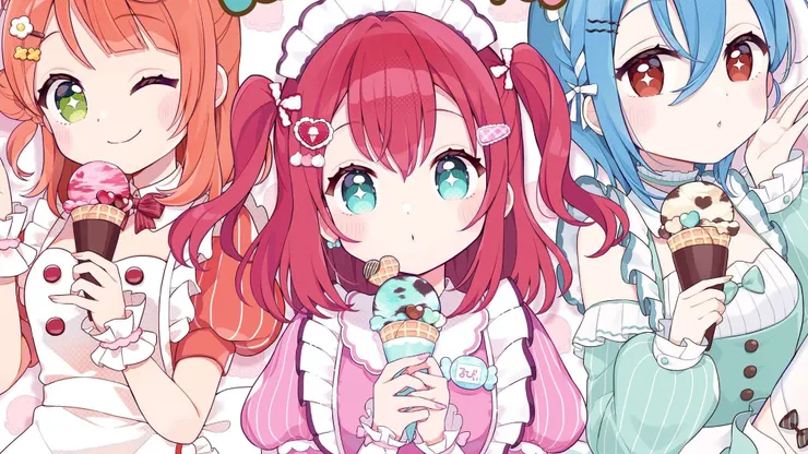 此圖為《Love Live!》系列三校成員組成的虛擬組合 AiScReam