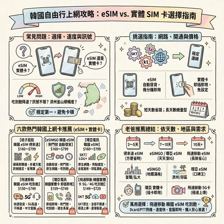 2026 韓國 eSIM／SIM 卡怎麼選？6 張上網卡推薦｜自由行、濟州島都穩網不斷訊