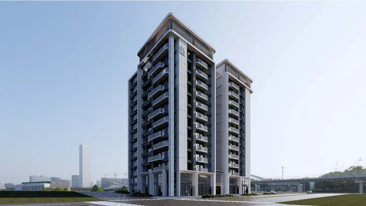 外觀設計運用了簡約的花台律動線條，與自然綠色生活相結合，形成了輕盈而有節奏的建築形態。每個出挑的花台不僅提供了舒適的私人空間，也與周圍的公園綠海進行了微妙的日常對話。