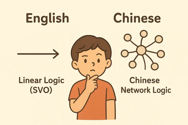英文像直線,中文像網狀