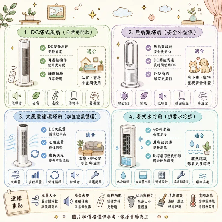 【塔扇推薦】2026 DC變頻、水冷扇差在哪?🌬️ PTT、Threads 熱議 4 款直立風扇比較