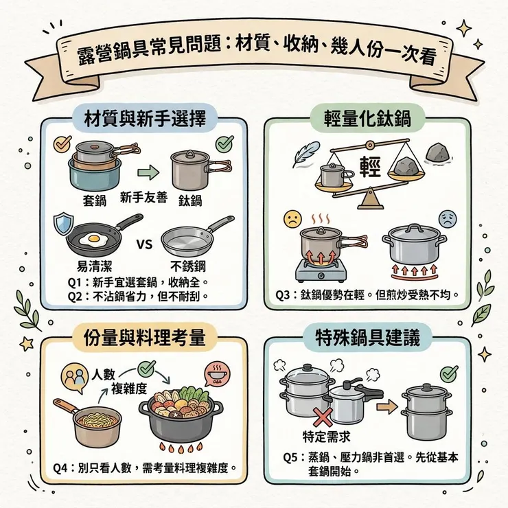 露營鍋具常見問題：材質、收納、幾人份一次看