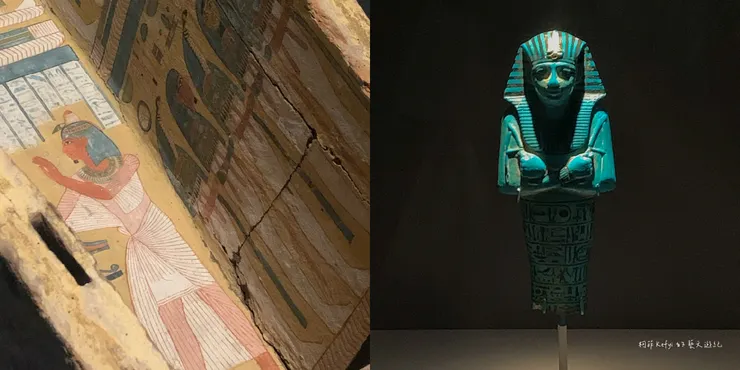 左：神廟守門人亞赫摩斯的棺柩底座｜右：塞提一世的沙布提俑