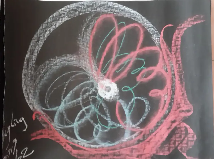 心輪冥想後作品/蠟筆畫衝突/Mingling手繪