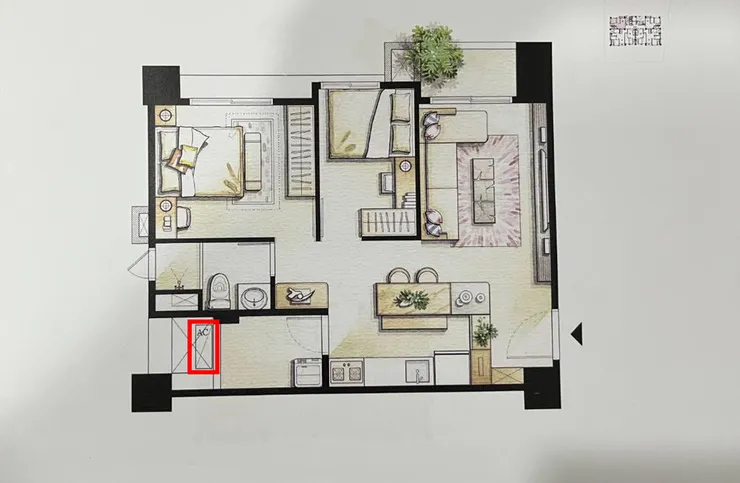 專屬的冷氣室外機置放空間，安全也不占用陽台，完美的設計