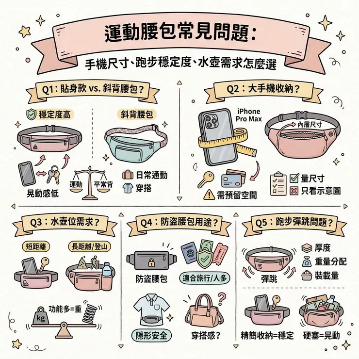  運動腰包常見問題：手機尺寸、跑步穩定度、水壺需求怎麼選