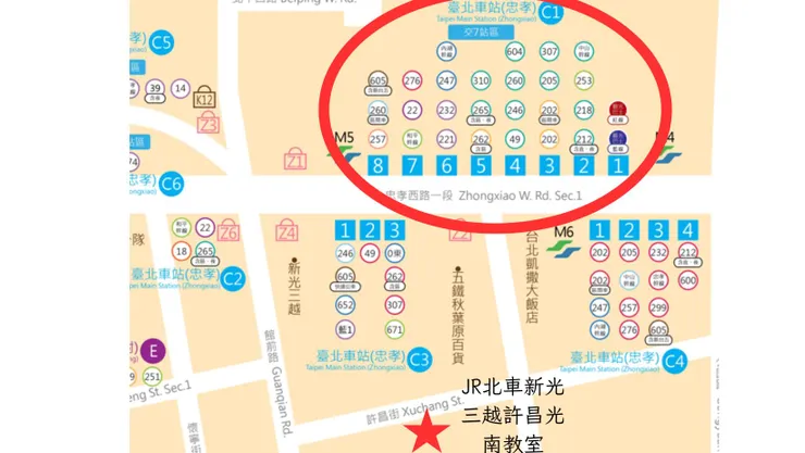 紅圈圈起來就是C1公車站囉