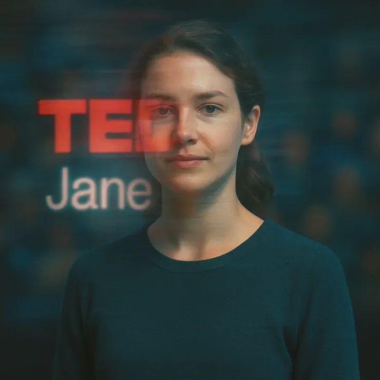 The backdrop projected her own face - accidentally, someone said, a tech glitch that merged speaker with subject. But Jane knew better.