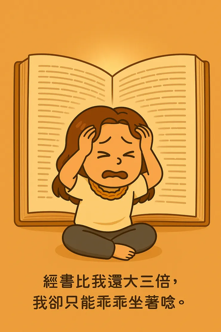 瞬間我好像縮小了，經書比我大至少三倍，當時真的只能分秒必爭、不斷唸下去。