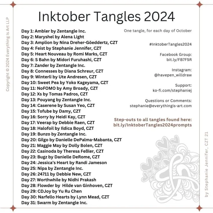 這是今年二零二四的,INKTOBERTANGLES的圖樣。