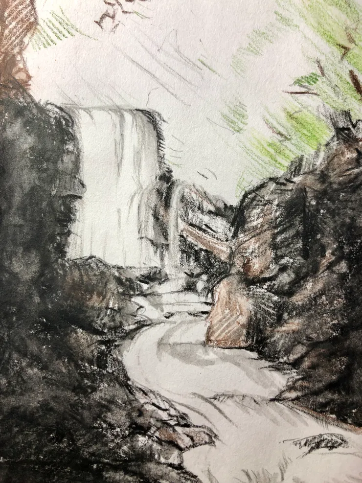 水性色鉛筆練習@瀑布河流及風的線條