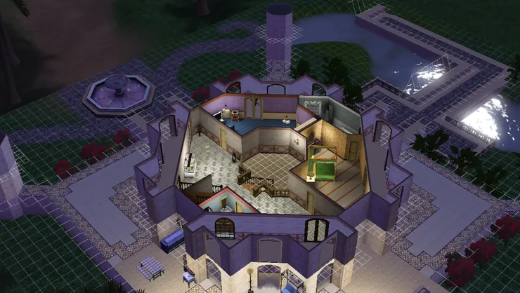 屋子的形狀和格局就是這樣,旁邊的水池都全是我的!有格線是因為在建築模式拍攝,還沒正式入住。