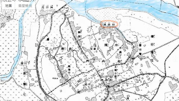 ▲1895年《臺灣堡圖》的和尚洲,標示了和尚港