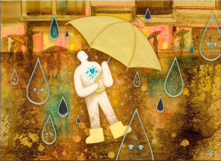 何承芳人系列作品:《成為你的過客》;20P│53cm * 72.5cm;柏油畫、複合媒材;2024