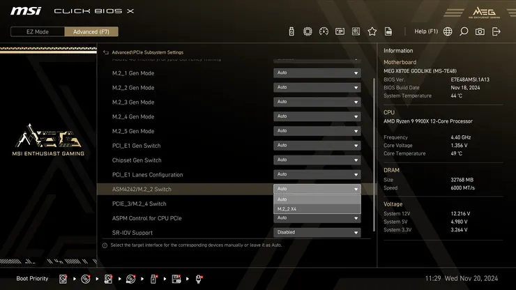 選擇M.2_2 x4時,M.2_2會跑PCIe 5.0 x4,但是USB4會被關閉