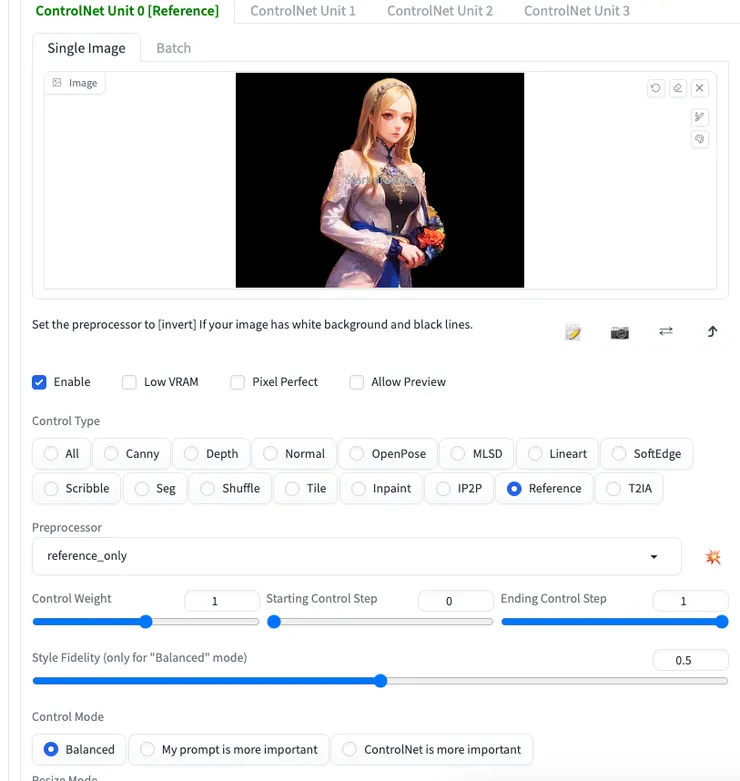 ControlNet的reference_only設定