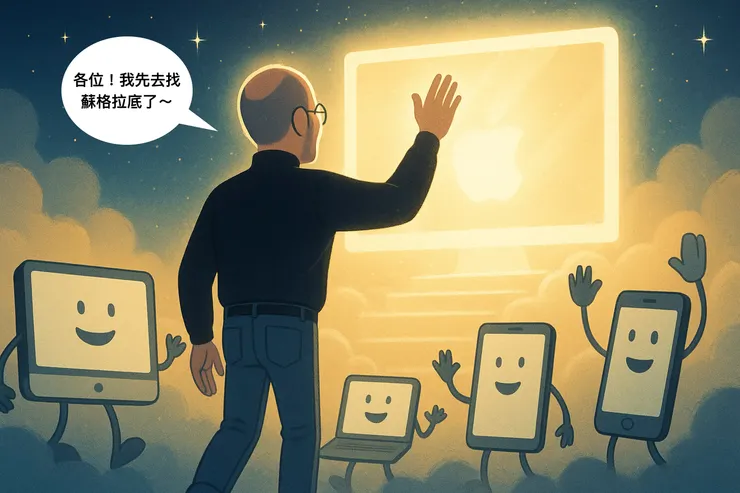 賈伯斯曾經在演講說過:「我願用一生的成就與財富,換取同蘇格拉底,共處一個下午。」這句話突顯了在賈伯斯心中,與蘇格拉底的智慧交流比他所擁有的所有成就和財富都更有價值,反映出他對哲學、思想和真理的深刻追求。