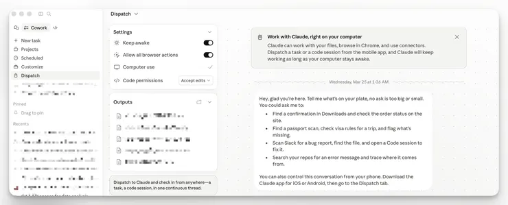 桌面端 Dispatch 對話頁面