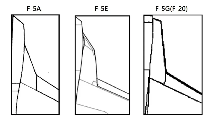 F-5 戰機各型主翼前緣延伸比較