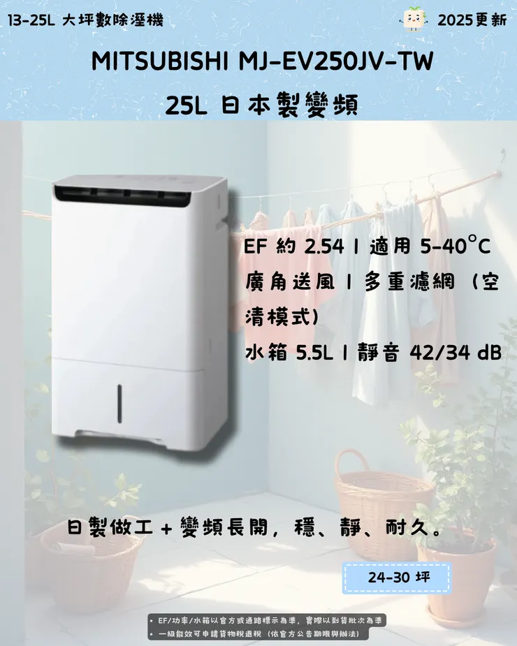 MITSUBISHI MJ-EV250JV-TW|25L 日本製變頻