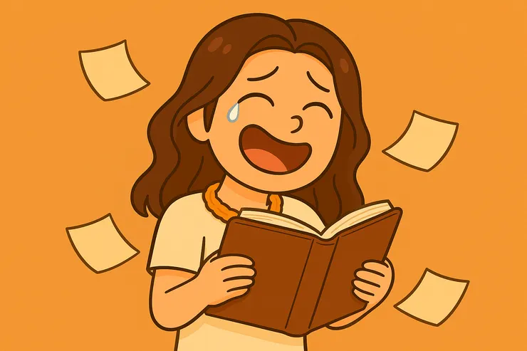 我抱著那本日記,眼淚還掛著,卻忍不住笑了起來。哭與笑交錯在一起,好像在提醒我:這就是我的日常—荒謬卻又真實。